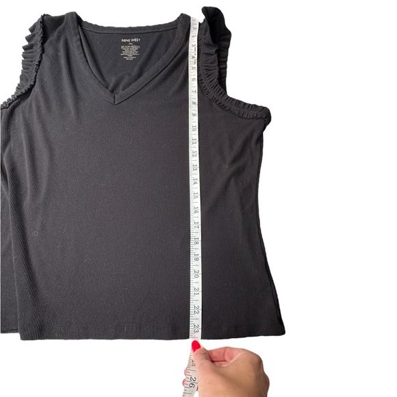 Nine West Black Ruffle Sleeve Tank Top | XL | Stretch Ribbed Knit V-Neck Blouse - Picture 5 of 6